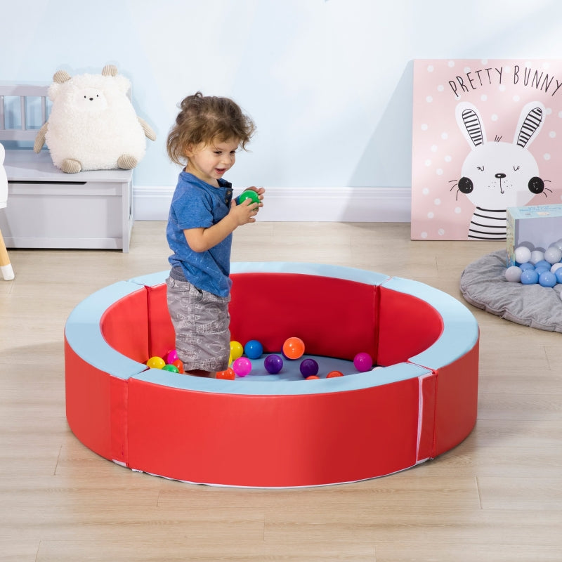 Outsunny Baby Ball Pit Pool with Removable & Washable Cover, 113 x 26cm Balls Round for Baby with 100 Ocean Balls,  Indoor & Outdoor, Red Light Blue