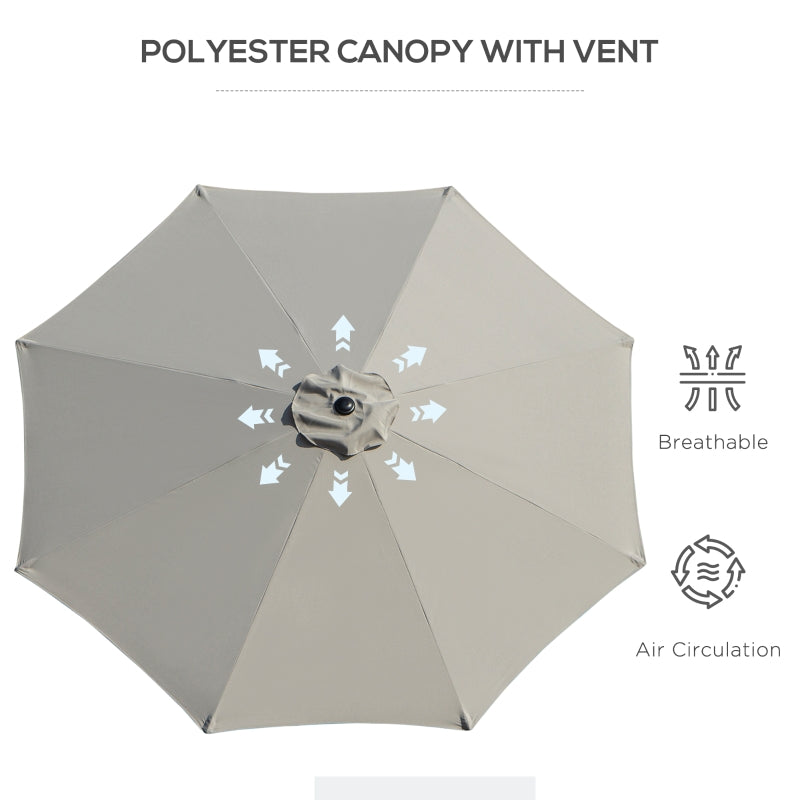 Outsunny 3(m) Tilting Parasol Garden Umbrellas, Outdoor Sun Shade with 8 Ribs, Tilt and Crank Handle for Balcony, Bench, Garden, Light Grey