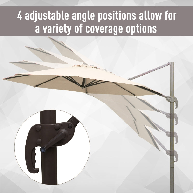 Outsunny 3M Banana Parasol Hanging Cantilever Umbrella W/ Cross Base Hand Crank Aluminium Frame 360°Rotation Hand Crank-Beige