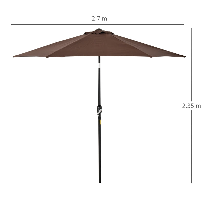 Outsunny 2.7M Parasol Patio Tilt Umbrella Sun Umbrella Outdoor Garden Sunshade Aluminium Frame with Crank, Coffee