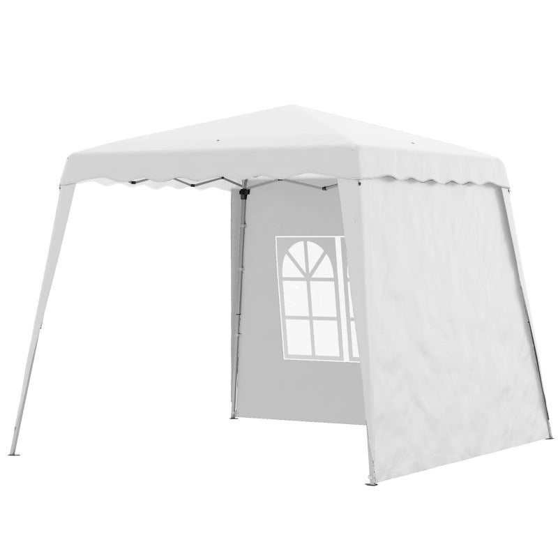 Outsunny 2.9 x 2.9m Pop Up Gazebo with 2 Sides, Slant Legs and Carry Bag, Height Adjustable UV50+ Party Tent Event Shelter for Garden, Patio, White