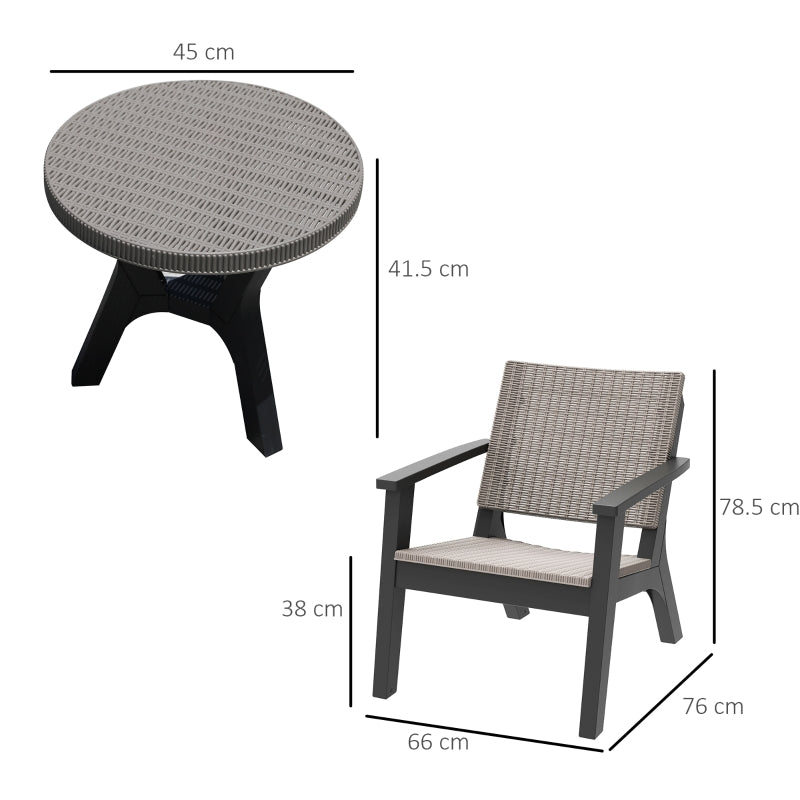 Outsunny 3 Pieces PP Rattan Coffee Set Bistro Furniture Arm Chair Table Set for Patio Porch