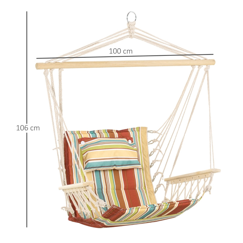 Outsunny Hanging Hammock Chair Swing Chair Thick Rope Frame Safe Wide Seat Indoor Outdoor Home, Patio, Yard, Garde Spot Stylish Multi-Color Stripe