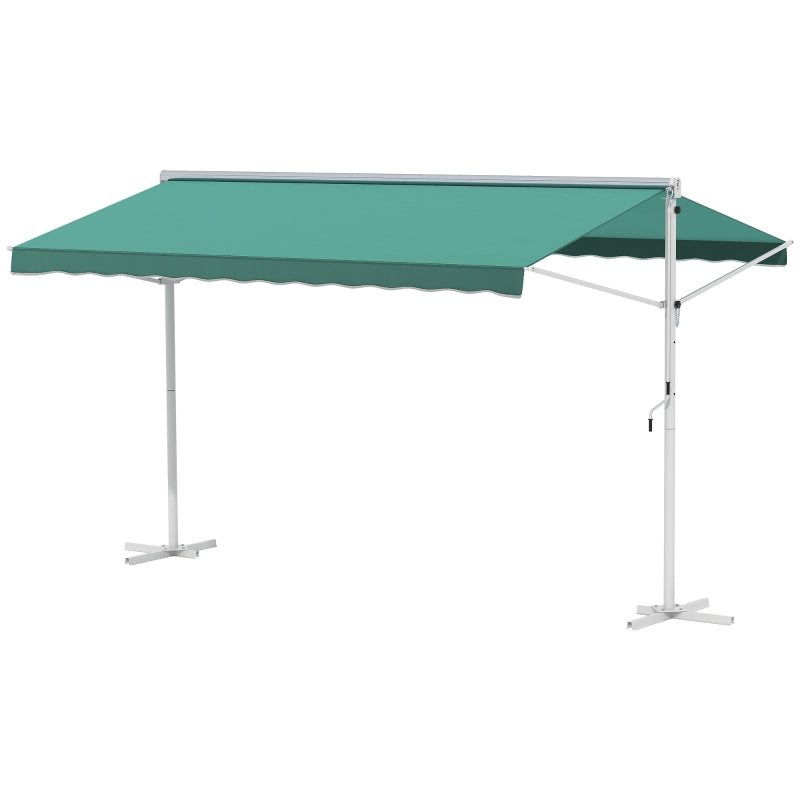 Outsunny 2 Side Manual Awning Garden Adjustable Canopy Free Standing Awning Shelter, 300 x 300 cm, Green and White