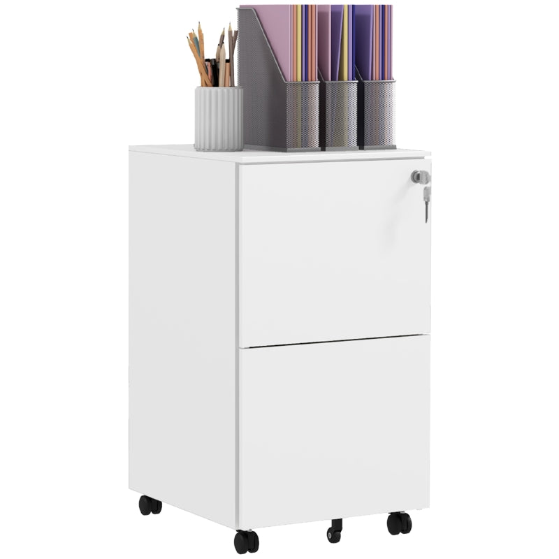 Vinsetto 2-Drawer Vertical Filing Cabinet with Lock, Steel Mobile File Cabinet with Adjustable Hanging Bar for A4, Legal and Letter Size, White