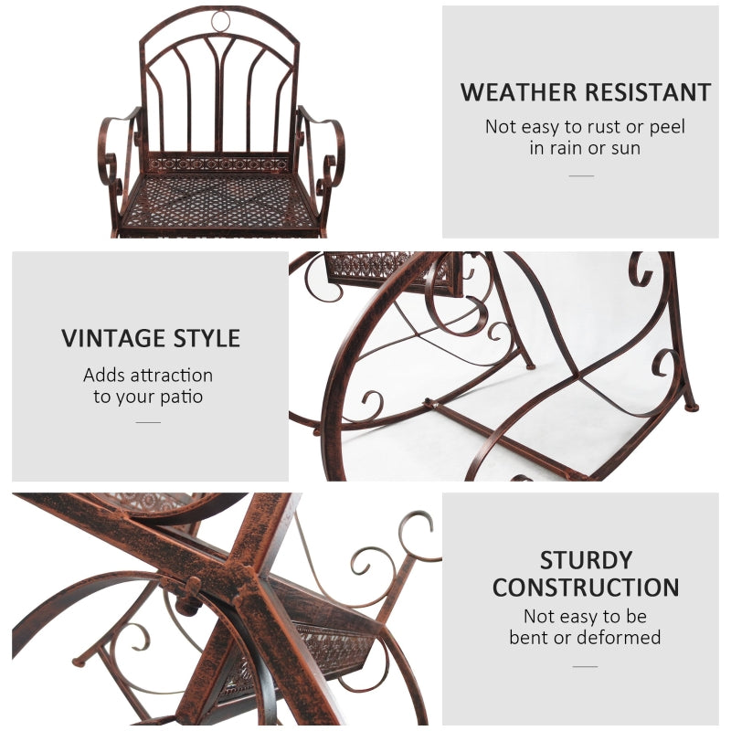 Outsunny Metal Single Chair 1 Seater Garden Outdoor Rocking Chair Vintage Style Bronze