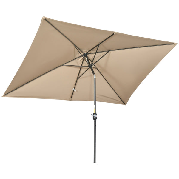 Outsunny 3x2m Patio Parasol Garden Umbrellas Canopy with Aluminum Tilt Crank Rectangular Sun Shade Steel, Khaki