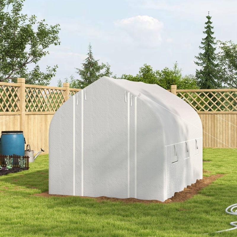 Outsunny 3 x 2m Walk-in Polytunnel Greenhouse, Zipped Roll Up Sidewalls, Mesh Door, Mesh Windows, Tunnel Warm House Tent w/ PE Cover, White