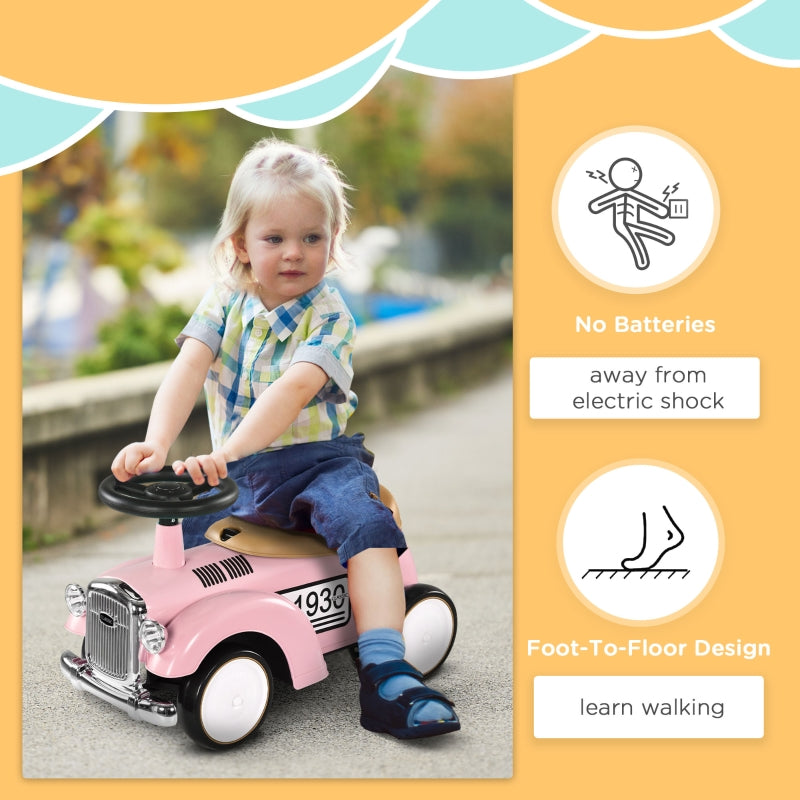 AIYAPLAY Foot To Floor Slider for Toddlers with Under Seat Storage Ride on Sliding Car with Horn Aged 12-36 Months Pink