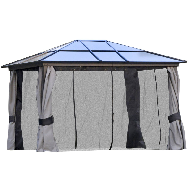 Outsunny 3.6 x 3(m) Hardtop Gazebo with UV Resistant Polycarbonate Roof & Aluminium Frame, Garden Pavilion with Mosquito Netting and Curtains