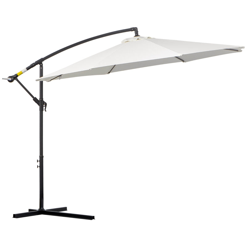 Outsunny 3(m) Garden Banana Parasol Hanging Cantilever Umbrella with Crank Handle, 8 Ribs and Cross Base for Outdoor, Sun Shade, Cream White