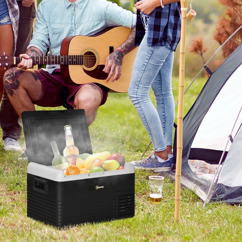 Outsunny 30L Car Refrigerator, Portable Compressor Car Fridge Freezer, Electric Cooler Box with 12/24V DC and 110-240V AC for Picnic, Down to -20℃