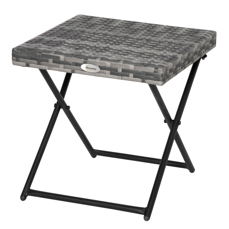 Outsunny Garden Small Folding Square Rattan Coffee Table Bistro Balcony Outdoor Wicker Weave Side Table 40H x 40L x 40Wcm Grey