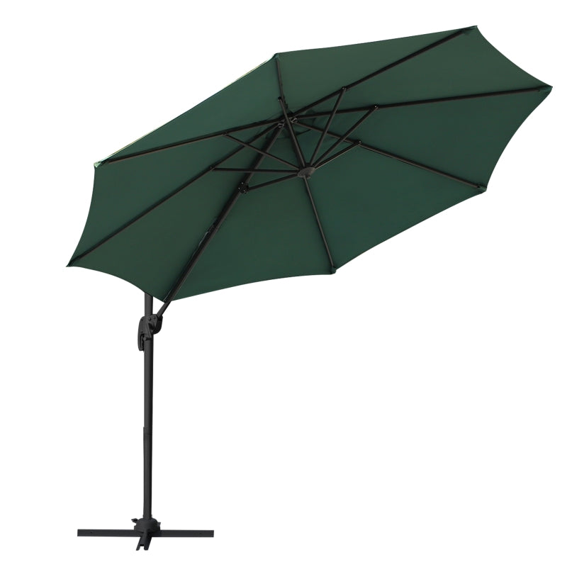 Outsunny 3m Patio Offset Roma Parasol Cantilever Hanging Sun Shade Canopy Shelter 360° Rotation with Cross Base - Green