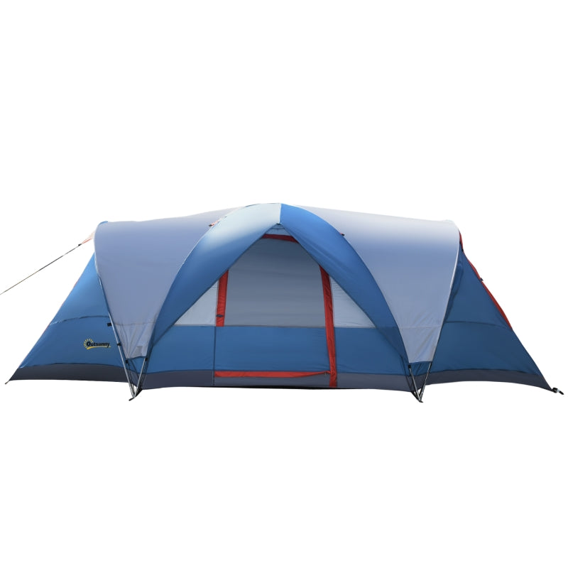 Outsunny 3-4 Man Camping Tent with 2 Rooms, Dome Tent with 2 Doors, Portable Carry Bag, UV Protection, for Fishing, Hiking - Blue