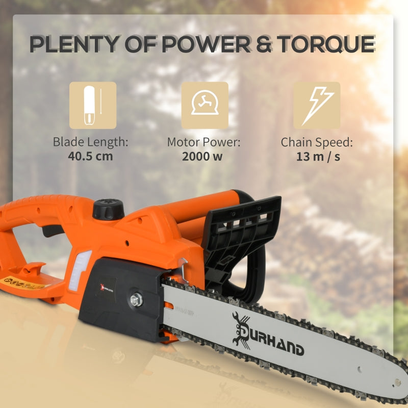 DURHAND Aluminum Electric Chainsaw Garden Tools Double Brake Cover Case Blade Corded,2000 W, 40 cm-Orange