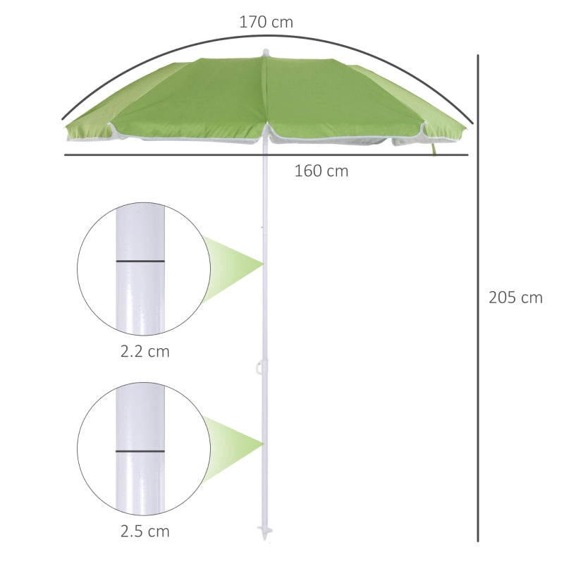 Outsunny 1.7m x 2m Tilted Steel Frame Beach Parasol Green