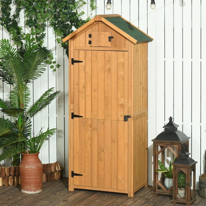 Outsunny Wooden Garden Storage Shed Vertical Tool Cabinet Organiser w/ Shelves, Lockable Door, 77 x 54.2 x 179 cm, Brown