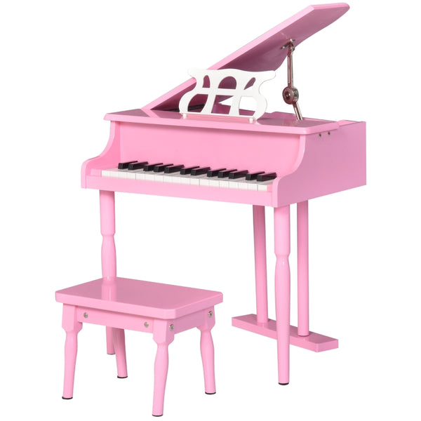 HOMCOM Modern Kids Piano 30 Keys Set of 2 Mini Toy for Child Grand Piano with Music Stand and Bench, Best Gifts Pink