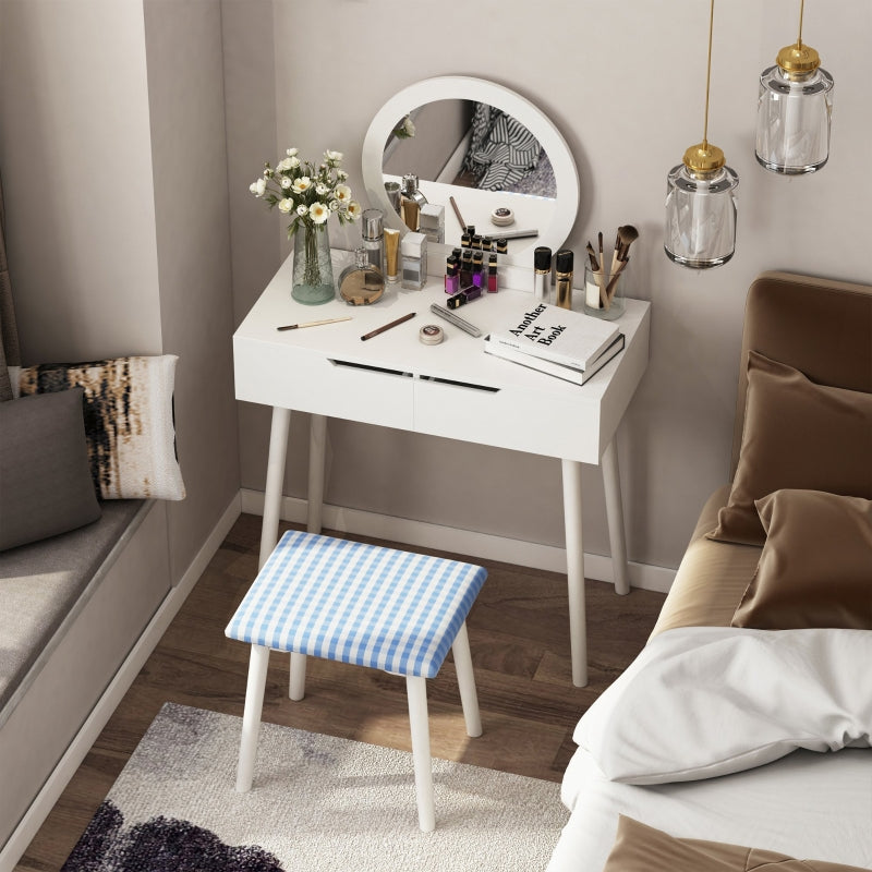 HOMCOM Dressing Table & Stool Set w/ Drawers Mirror Modern Elegant Vanity Makeup Padded Seat Home Bedroom Beauty Furniture White