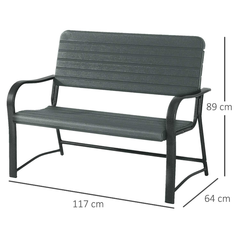 Outsunny 2 Seater Garden Bench Double Chair Outdoor Love Chair Patio Furniture. - Dark Green