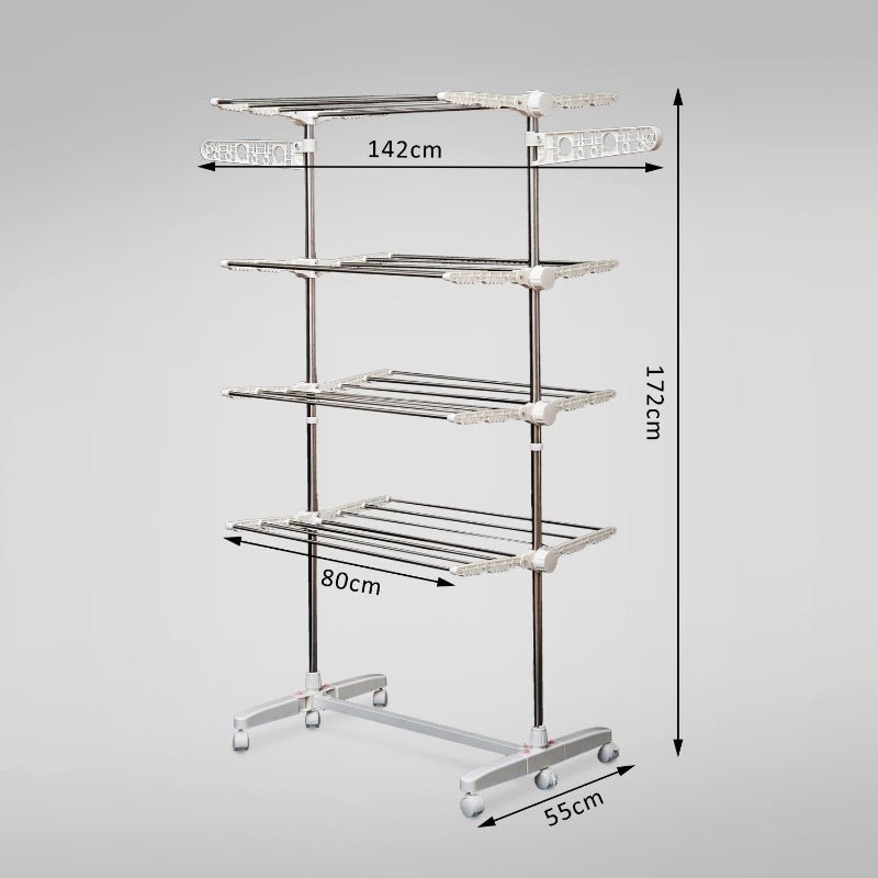 HOMCOM Folding Cloth Rail Adjustable Garment Rack With Wheels (4 Layer)