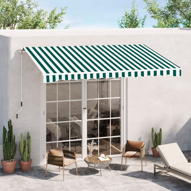 HOMCOM 3.5 x 2.5m Garden Patio Manual Awning Canopy Sun Shade Shelter with New Winding Handle - Green/ White