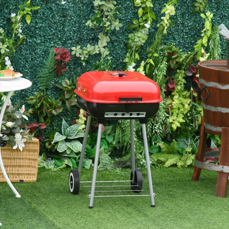 Outsunny Charcoal Trolley BBQ Garden Outdoor Barbecue Cooking Grill High Temperature Powder Wheel 46x52.5x76cm New