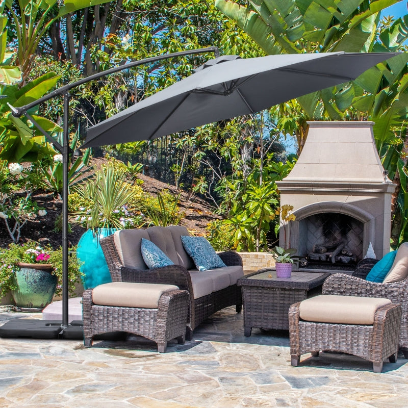 Outsunny 3(m) Garden Parasol Sun Shade Banana Umbrella Cantilever with Crank Handle, Cross Base Dark Grey