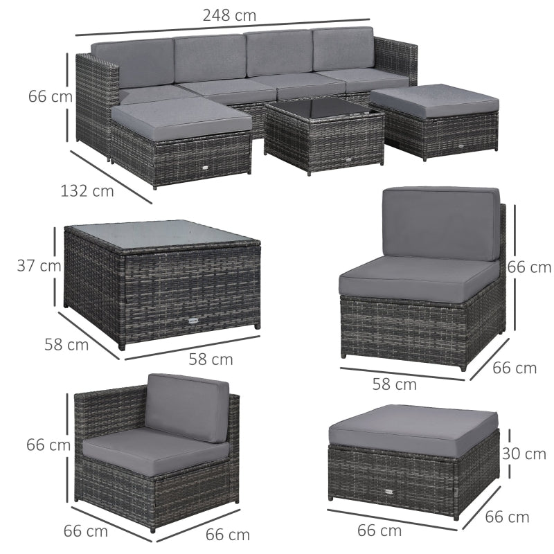 Outsunny 6-Seater Rattan Wicker Sofa Set Patio Furniture Garden Outdoor with Cushions and Tables