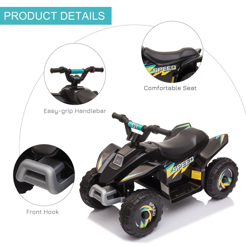 HOMCOM 6V Kids Electric Ride on Car ATV Toy Quad Bike Four Big Wheels w/ Forward Reverse Functions Toddlers aged 18-36 months Black