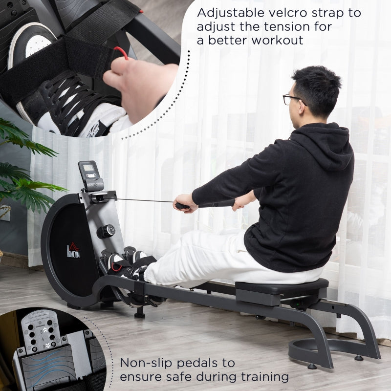 HOMCOM Rowing Machine with 16 Level Adjustable Resistances Magnetic Foldable Rower w/ 2 Aluminium Slide Rails, Digital Monitor for Home Use, Gym