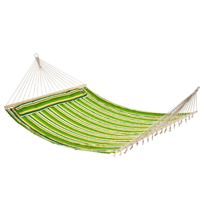 Outsunny Hammock Camping Swing Outdoor Garden Beach Stripe Hanging Bed with Pillow 188L x 140W (cm)