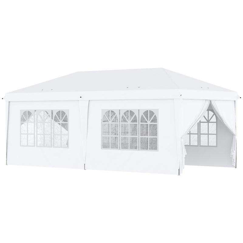 Outsunny 3 x 6 m Pop Up Gazebo with Sides and Windows, Height Adjustable Party Tent with Storage Bag for Garden, Camping, Event, Brown