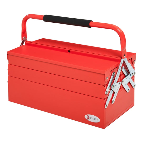 DURHAND Metal Tool Box 3 Tier 5 Tray Professional Portable Storage Cabinet Workshop Cantilever Toolbox with Carry Handle, 45cmx22.5cmx34.5cm, Red