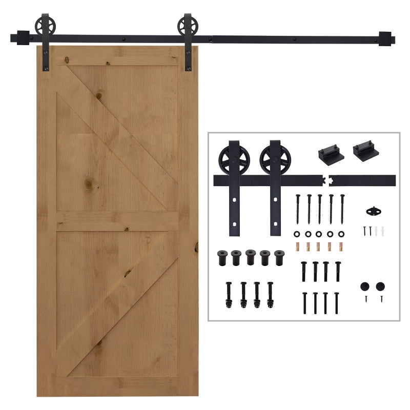 HOMCOM 6.6 FT/ 2000mm Carbon Steel Sliding Barn Door Kits Hardware Closet Set Track System for Single Wooden Door Industrial Wheel Style Roller