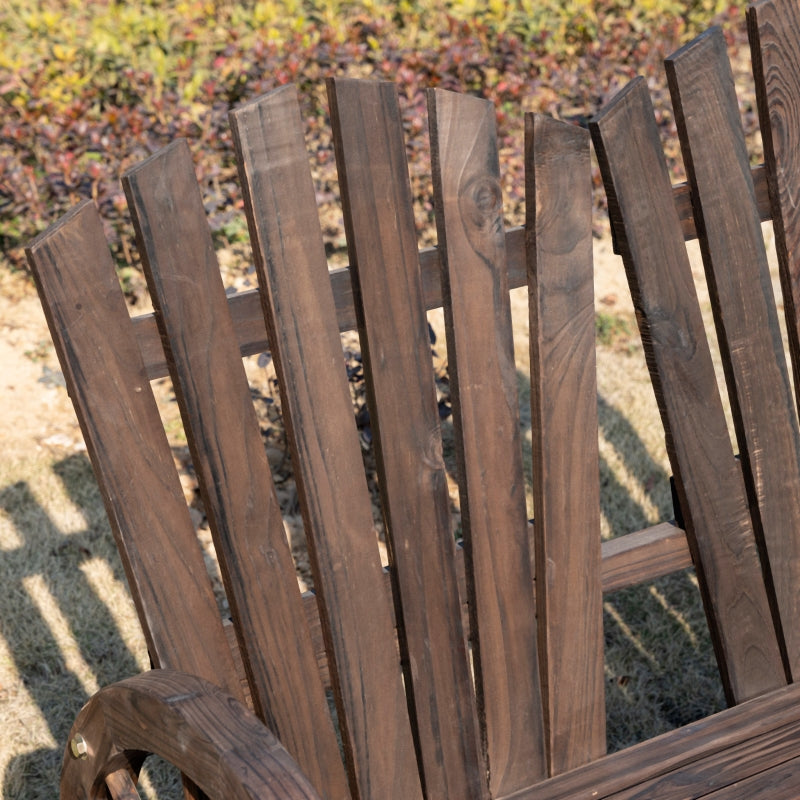 Outsunny 2 Seater Garden Bench Comfortable Fir Logs Love Chair with Wheel-Shaped Armrests, Outdoor Adirondack Wooden Loveseats, Carbonized colour