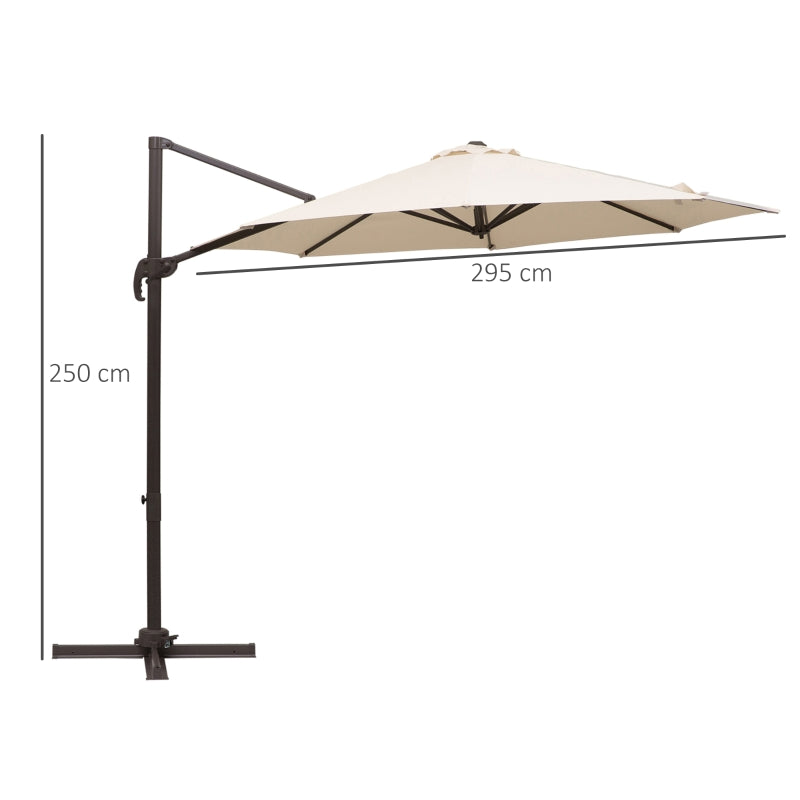 Outsunny 3M Banana Parasol Hanging Cantilever Umbrella W/ Cross Base Hand Crank Aluminium Frame 360°Rotation Hand Crank-Beige