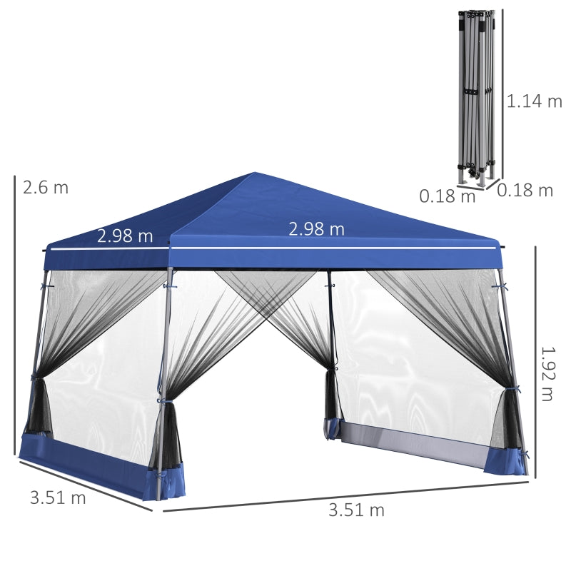 Outsunny 3.6 x 3.6m Outdoor Garden Pop-up Gazebo Canopy Tent Sun Shade Event Shelter Folding with Mesh Screen Side Walls  - Blue