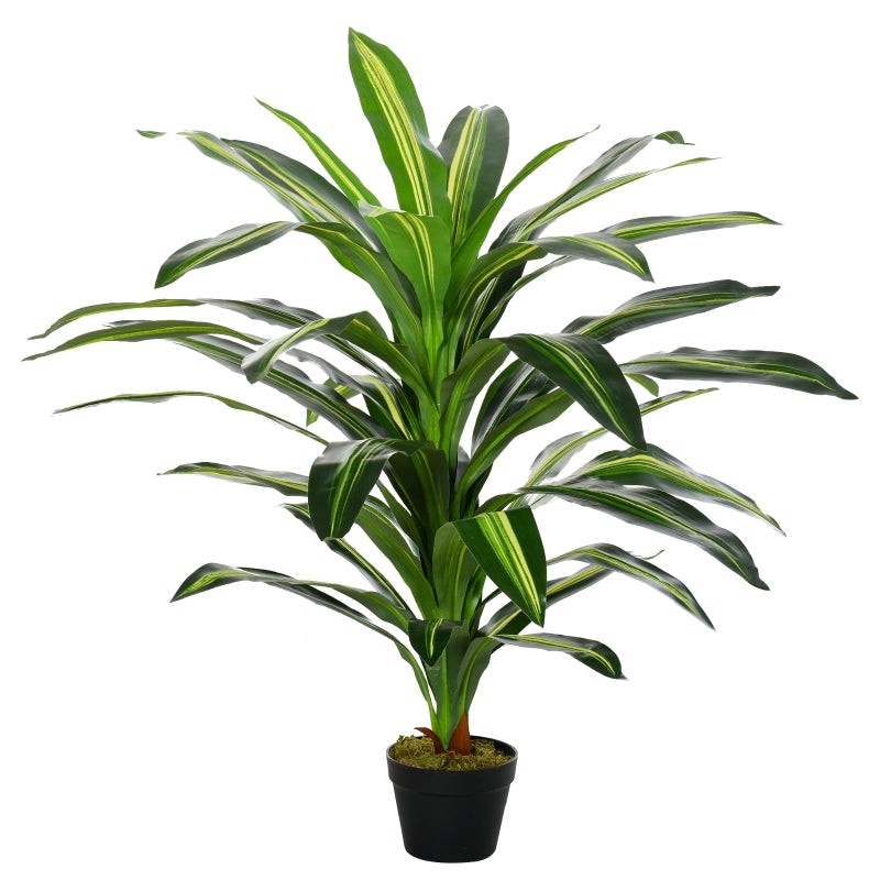 Outsunny 110cm/3.6FT Artificial Dracaena Tree Decorative Plant 40 Leaves with Nursery Pot, Fake Tropical Tree for Indoor Outdoor Décor