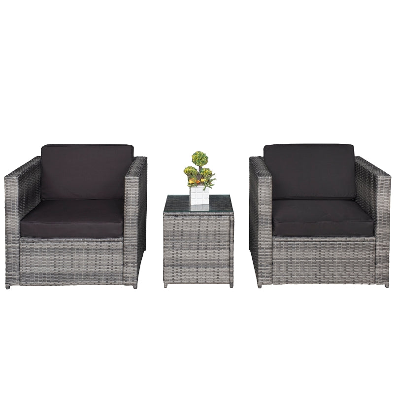 Outsunny 2 Seater Rattan Garden Furniture Sofa  Furniture Set W/Cushions, Steel Frame-Grey