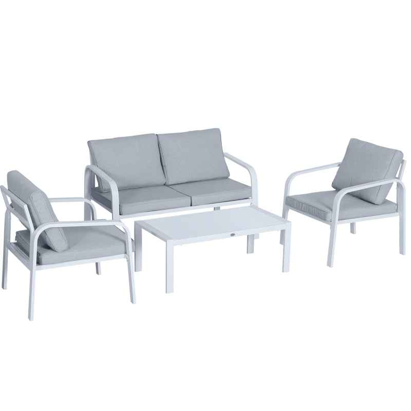 Outsunny 4-Seater Outdoor PE Rattan Table and Chairs Set White/Grey