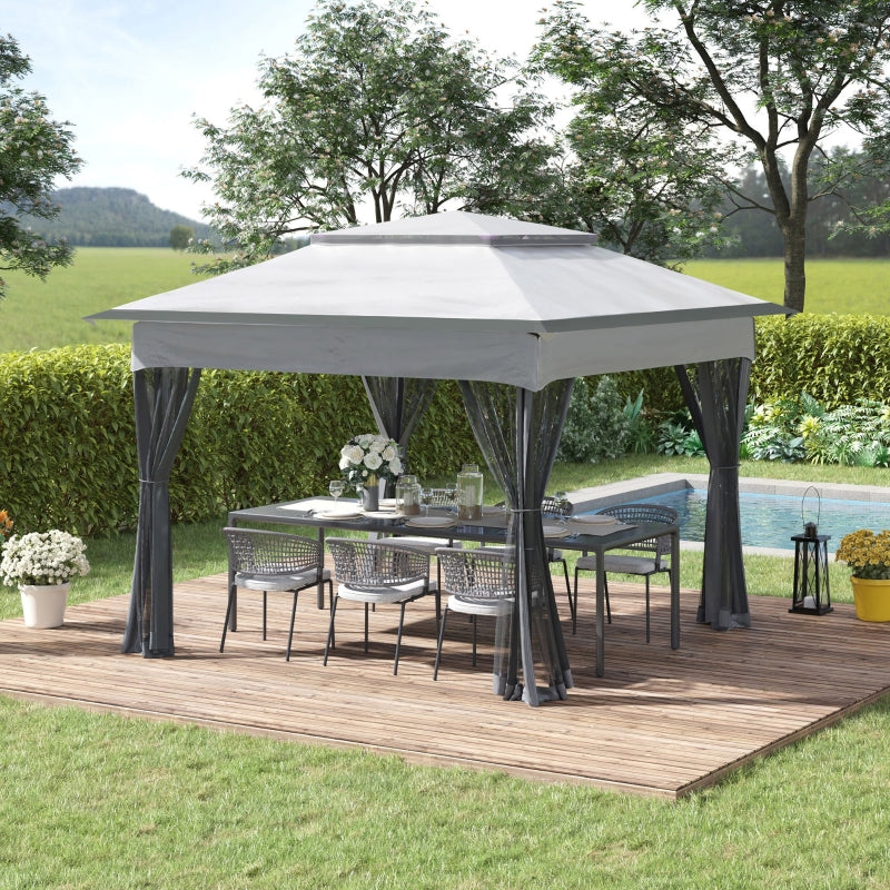 Outsunny 3 X 3(m) Meters Metal Gazebo Party Canopy Garden Pop Up Tent Outdoor Sun Shelter w/ Net Curtain Zipper Door - Dark Grey