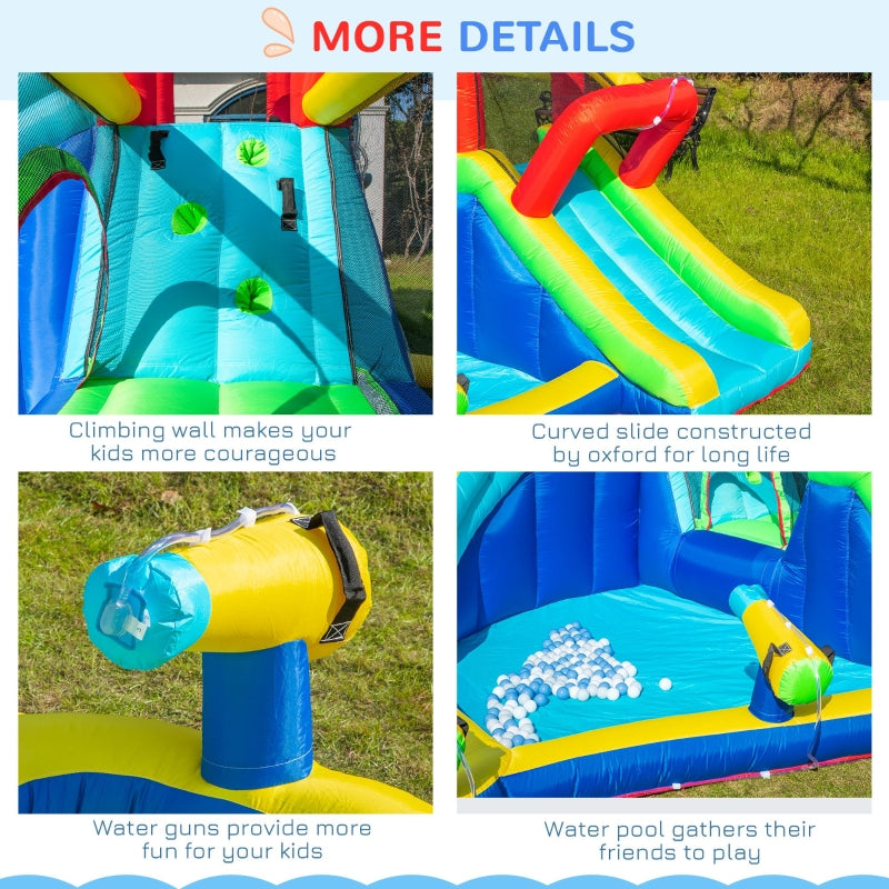 Outsunny 5 in 1 Kids Bounce Castle Extra Large Inflatable House Trampoline Slide Water Pool Water Gun Climbing Wall for Kids Age 3-8, 3.85x3.65x2m