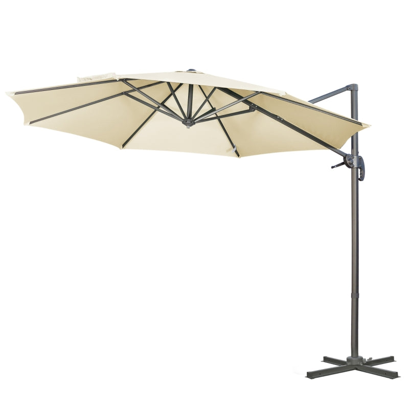 Outsunny 3 x 3(m) Cantilever Parasol with Cross Base, Garden Umbrella with 360° Rotation, Crank Handle and Tilt for Outdoor, Patio, Cream White