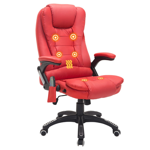 HOMCOM Ergonomic Chair with Massage and Heat, High Back PU Leather Massage Office Chair With Tilt and Reclining Function, Red