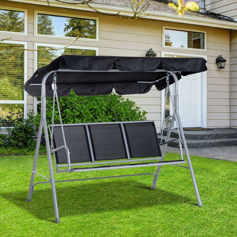 Outsunny 3 Seater Patio Swing Chair Garden Hammock Bench Rock Shelter Shade Metal Black