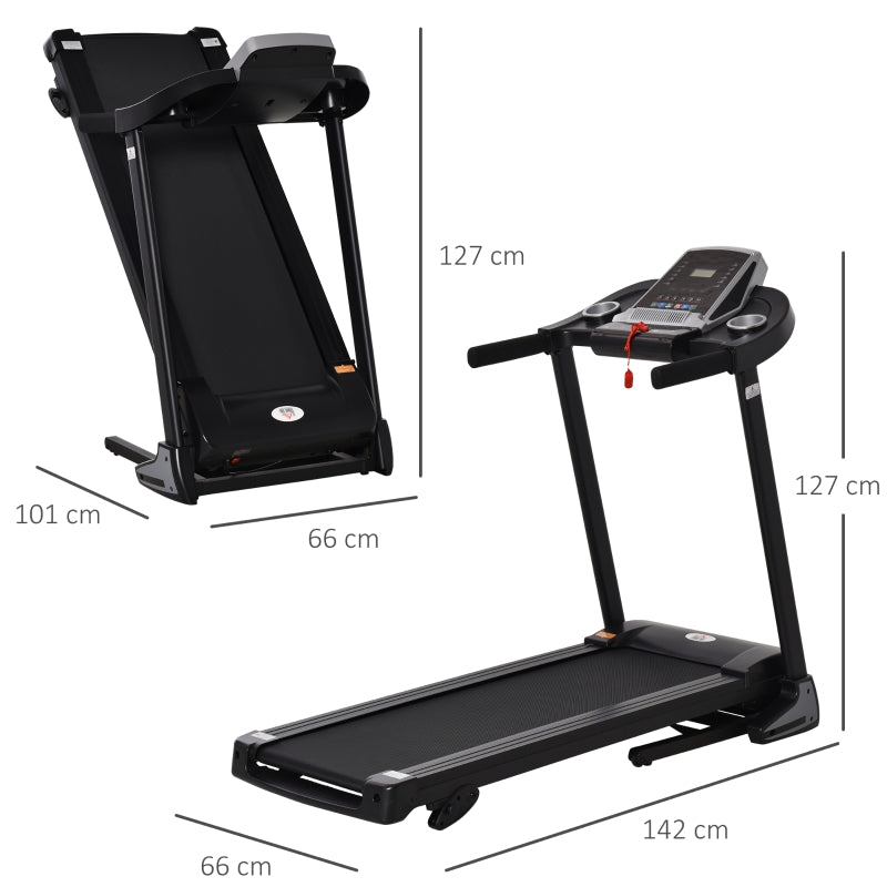 HOMCOM Folding Treadmill Machine Electric Motorised Running Machine 12 Preset Programs w/ LED Display, Drink Holder & Phone Holder for Home Black