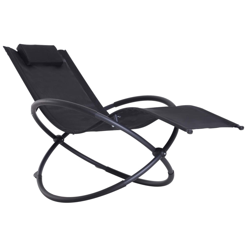 Outsunny Outdoor Orbital Lounger Zero Gravity Patio Chaise Foldable Rocking Chair w/ Pillow Black