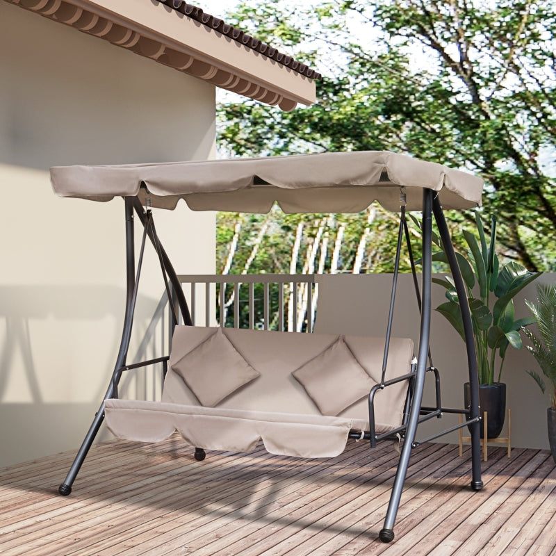 Outsunny Outdoor 2-in-1 Patio Swing Chair Lounger 3 Seater Garden Swing Seat Bed Hammock Bed Convertible Tilt Canopy W/ Cushion, Beige